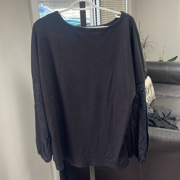 Black sweater, with flower designs on sleeves. brand new! - Picture 2 of 3